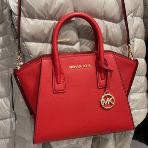 Michael Kors Avril Small Leather Top-Zip Satchel Color Flame